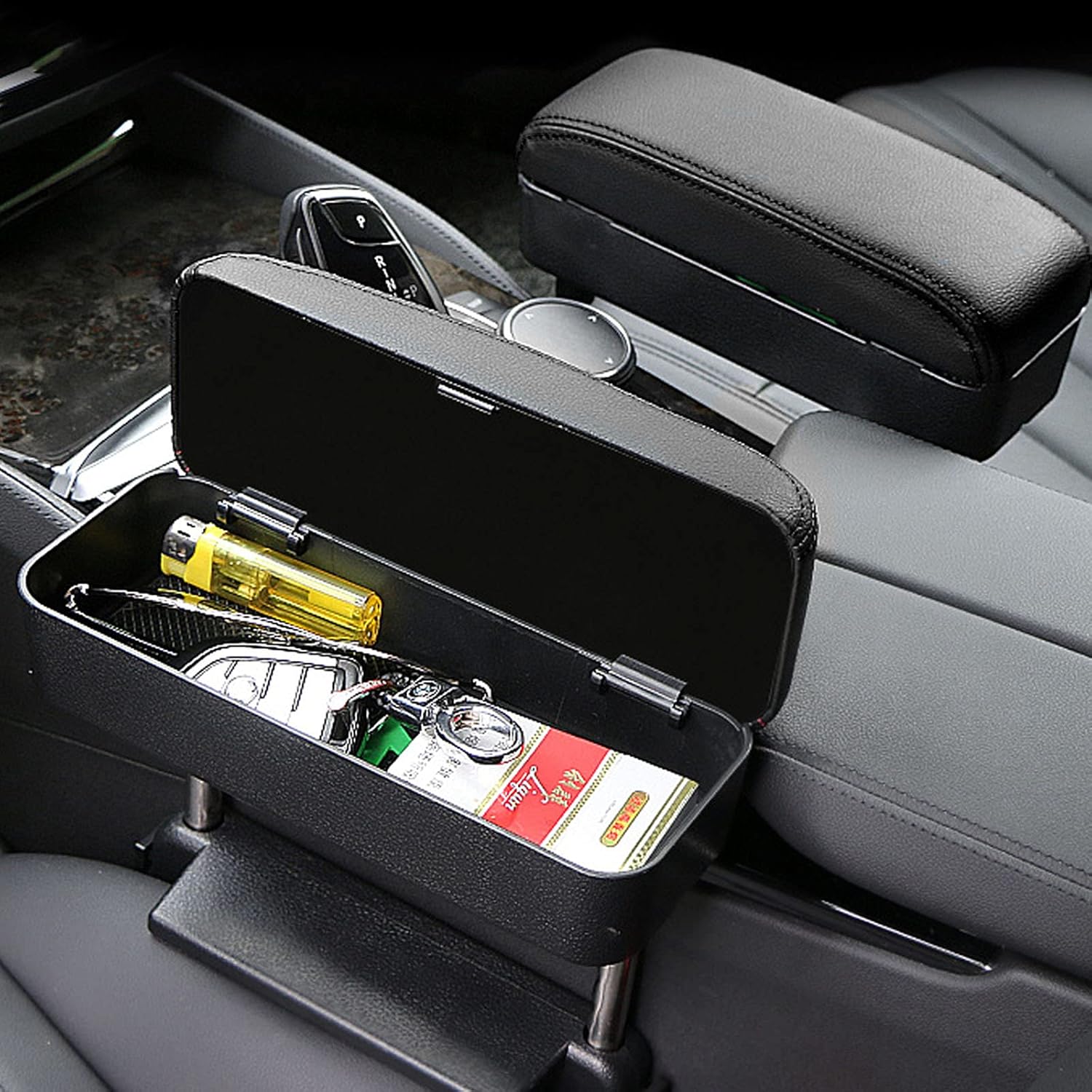 SXCY Car Armrest Extender Portable Center Console Armrest Universal Fit for SUVs/Trucks/Vans Arm Rest Seat Box Support Elbow Rest Pad with Storage Organizer Adjustable Height (Black Stitching)
