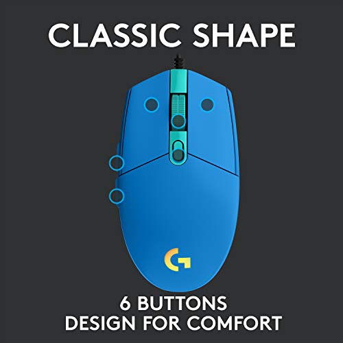 Logitech G203 Wired Gaming Mouse, 8,000 DPI, Rainbow Optical Effect LIGHTSYNC RGB, 6 Programmable Buttons