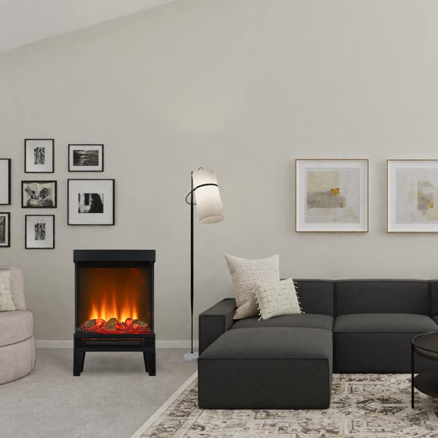 Goaeon 23inch Electric Fireplace Heater, Freestanding Electric Fireplace Stove with 3D Realistic Flame Effect, Three-Sided View Design, Indoor Use, 1000W/1500W