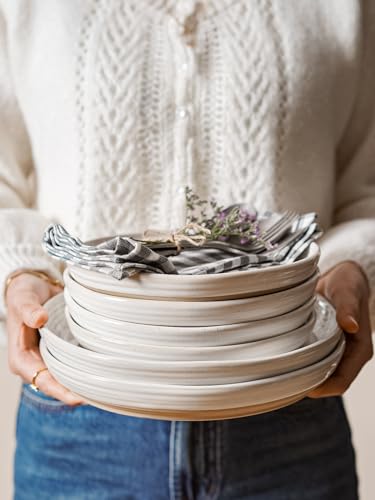 LE TAUCI Dinnerware Sets 16 Piece, Stoneware Plates and Bowls Set, House Warming Wedding Present, Serve for 4 (10" Dinner Plates + 8" Salad Dish + 28 oz Cereal Bowl+12oz coffee mugs) x 4, Arctic White