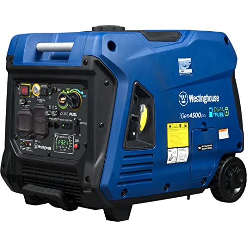 Westinghouse Outdoor Power Equipment 5000 Peak Watt Super Quiet Dual Fuel Portable Inverter Generator, Wheel & Handle Kit, Gas & Propane Powered, RV Ready, CO Sensor, Parallel Capable