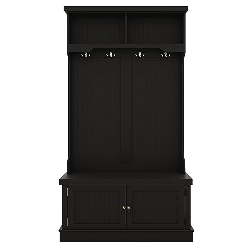Hall Tree With Storage Shoe Bench Multi-Functional Coat Racks With Hooks For Living Room Entryway Hallway black