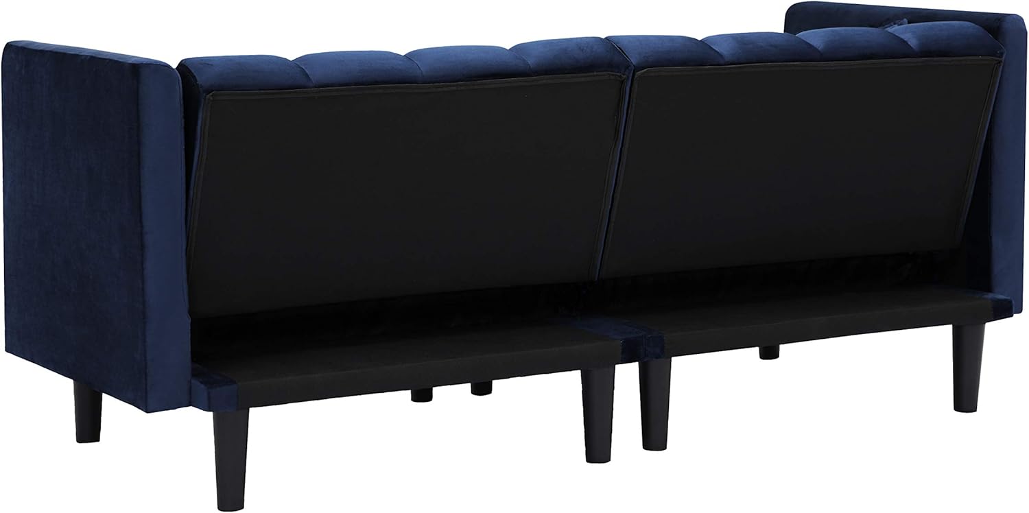 73.2" Tufted Split Back Futon Bed, Velvet Upholstered Convertible Loveseat Sleeper Armrest, Folding Reclining Small Love Seat Sofa & Couches for Living Room, Navy Blue