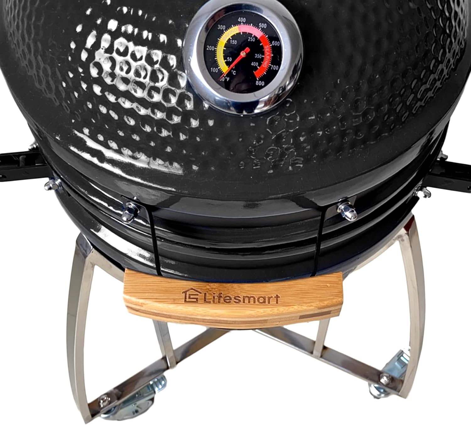Lifesmart 15 Kamado, 6-In-1 Kamado Grill with Stainless Steel Cart, Includes Free Electric Starter, Grill Cover, Pizza Stone, Built-in Thermometer