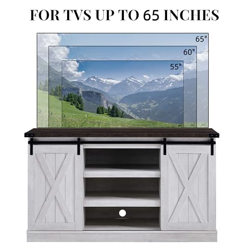 EDYO LIVING Farmhouse TV Stand for 65 Inch TV, Wood TV Stand with Sliding Barn Door, Entertainment Center with Storage Cabinet, Rustic Media Console for Living Room Bedroom, Rustic Oak