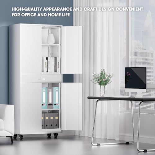 DNA MOTORING 71'' Metal Storage Cabinet, Locking Tool Cabinet with 1 Drawer and Adjustable Shelves, Lockable Heavy Duty Metal Locker for Garage,Office,Home,Gym, Gray, TOOLS-00629-GY-GY-A