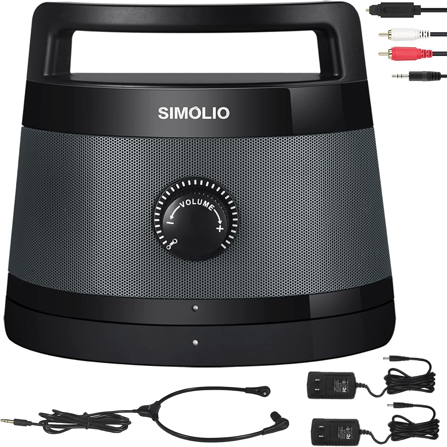 SIMOLIO Clear Dialogue Wireless TV Speakers with Tone Adjustment, Portable Wireless Speakers for TV for Hard of Hearing, Seniors and Elderly, Support Optical/RCA/AUX, Extra Headset & 2 Adapters