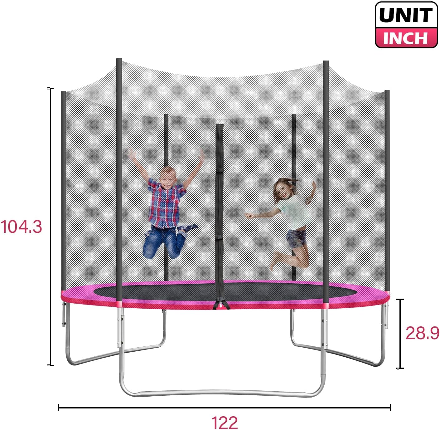 PayLessHere Trampoline 8FT 10FT 12FT 14FT Trampoline with Enclosure ASTM Approved-Combo Bounce Exercise Trampoline PVC Spring Cover Padding for Kids and Adults (Pink, 10FT)