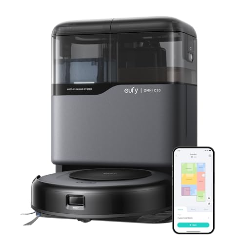 eufy Robot Vacuum Omni C20, Robot Vacuum and Mop Combo, Self Emptying, Auto Mop Washing and Auto Drying for Hands-Free Cleaning, 7000 Pa Powerful Suction, 3.35-Inch Design, All-in-One Station