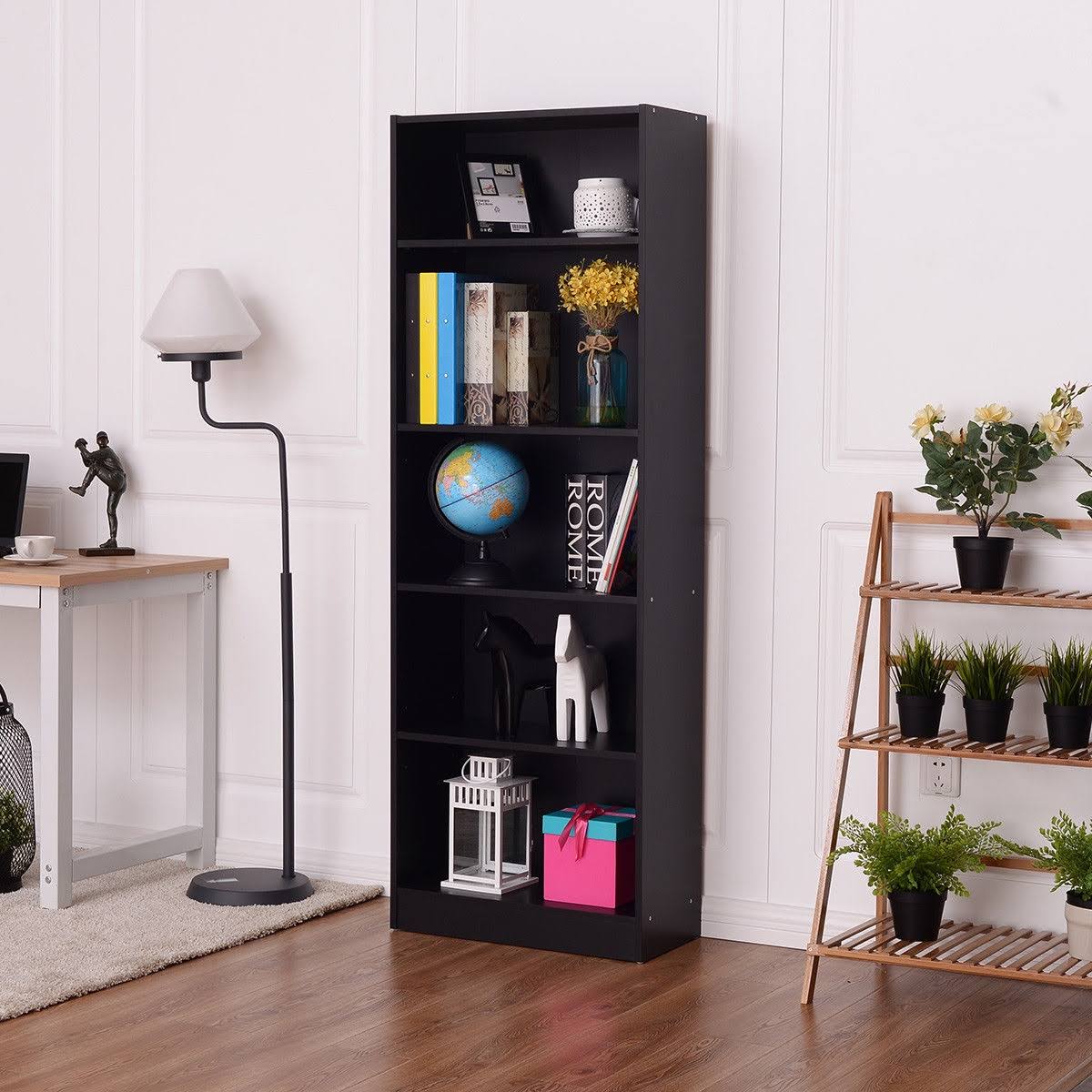 Modern 5 Tier Storage Media Shelf Cabinet Bookcase