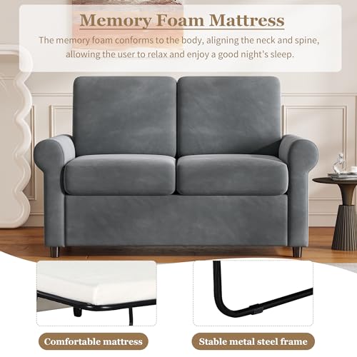 57.4" Pull Out Sofa Bed,Sleeper Sofa Bed with Premium Twin Size Mattress Pad,2-in-1 Pull Out Couch Bed with Two USB Ports for Living Room,Small Apartment, Gray (Old SKU:WF296899) Living Room Furniture