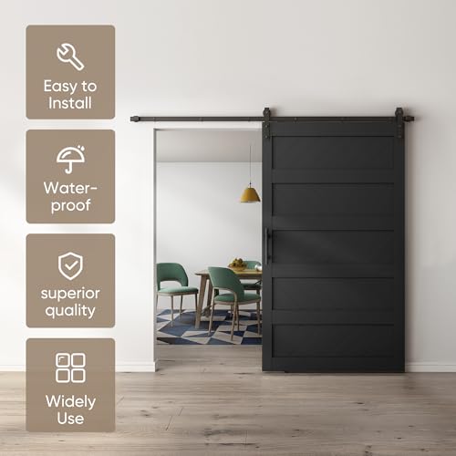 JUBEST 36" x 84" Barn Door, Slding Barn Door Kit Wave Shape Barn Door Panel with Hardware Kit Include, Easy Installation, Solid Wood, MDF & PVC Covered, Black