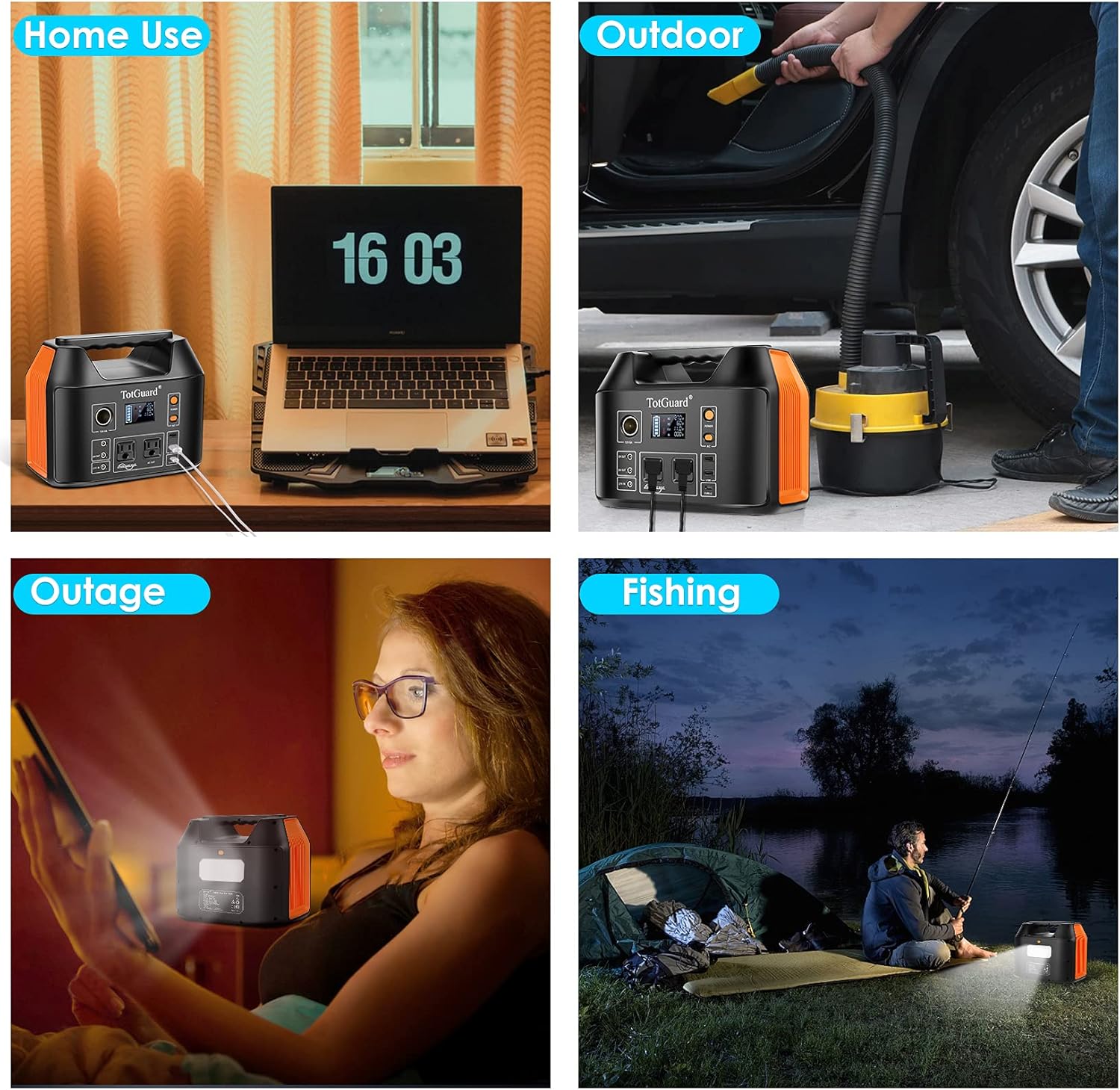 Portable Power Station, TotGuard 800W Portable Backup Lithium Battery 555Wh Portable Solar Generator with 2 110V(Peak 1200W) Pure Sine Wave AC Outlets for Outdoor Road Trip Camping Emergency Adventure