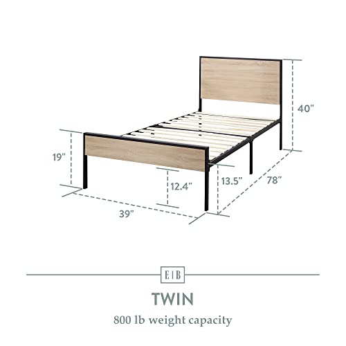 Edenbrook Bed Frame - Metal Platform Bed - Wood Headboard and Footboard - Box Spring Optional, Full, White Oak