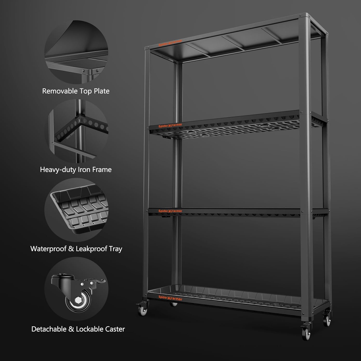 Spider Farmer SF600 Growshelves LED Grow Light Plant Stand 3 Tier with Wheels Metal Portable Indoor Gardening System Full Spectrum for Indoor Plants Seedlings 46Lx15Dx70H (3xSF600+Plant Shelf)