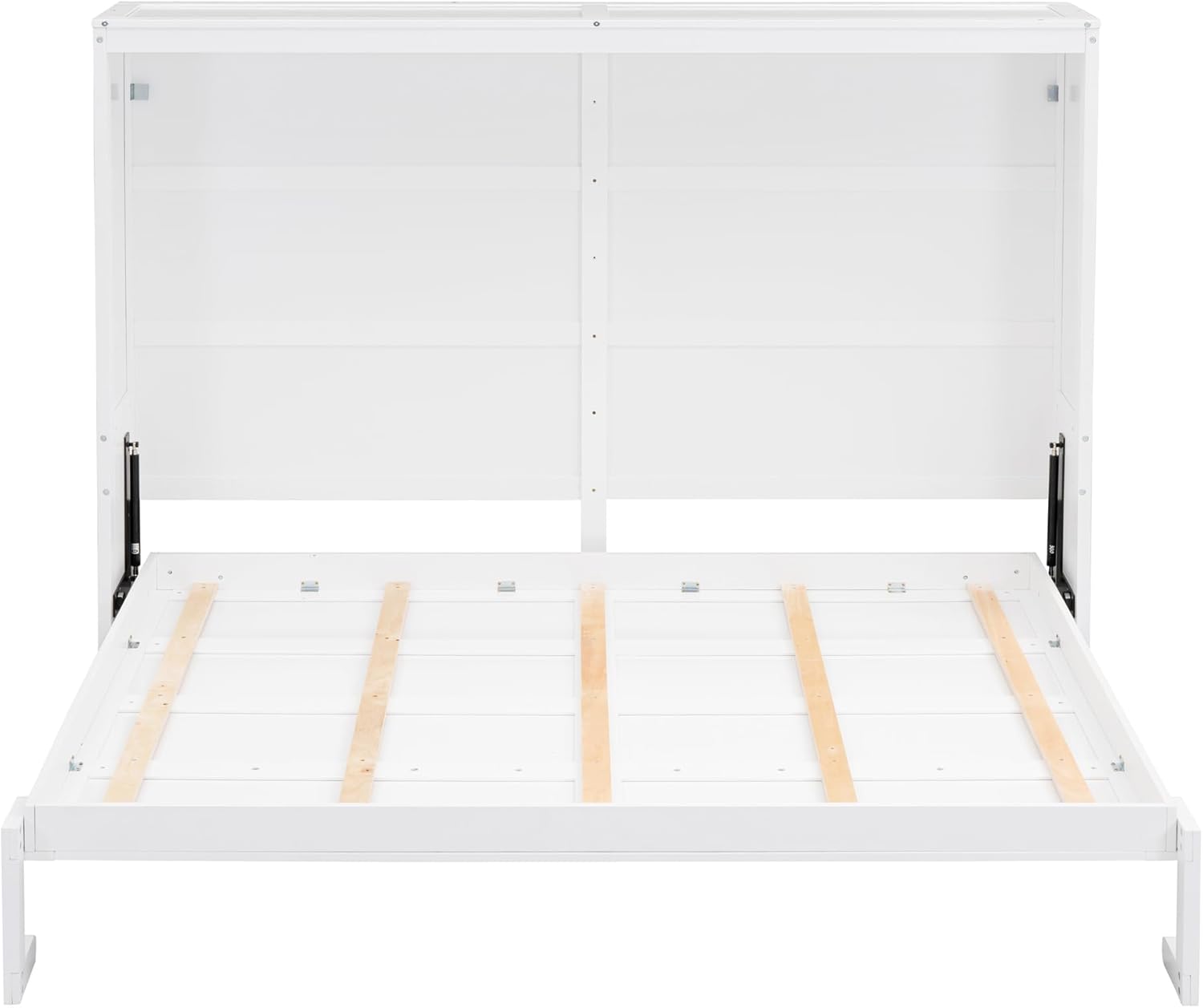 Queen Size Murphy Bed Wall Bed, Solid Wood Platform Bed with Wooden Support Slats, Versatile Murphy Cabinet Bed for Guest Room Home Office Small Room (White + Plywood+Queen)