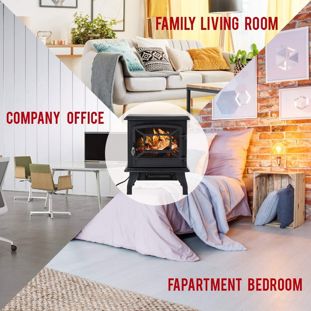 Electric Fireplace Heater 20" Freestanding Fireplace Stove Portable Space Heater with Thermostat for Home Office Realistic Log Flame Effect 1500W CSA Approved Safety 20" Wx17 Hx10 D,Black Pack of 2