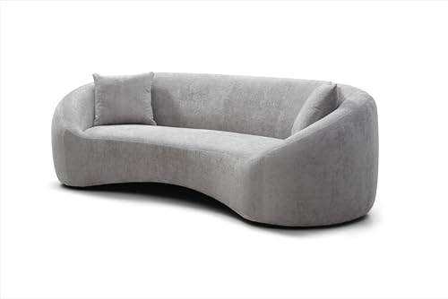 Minimalist Curved Sofa, 3 Seater, Chenille Velvet Fabric Upholstered Sofa, Tight Curved Back Velvet Cloud Couch for Living Room Apartment Office (Light Gray)