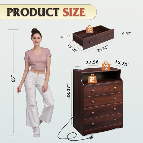 WLIVE Wood Dresser with 5 Drawers, Black Wooden Storage Cabinet, Organizer Drawers for Bedroom, Living Room, Hallway, Measuring 15.75" W * 31.50" D * 45.35" H ﻿