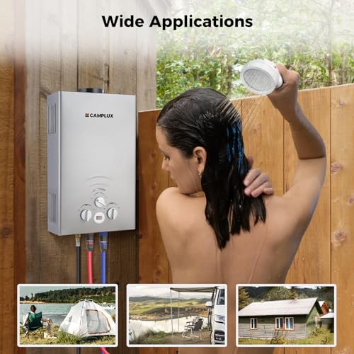 CAMPLUX 2.64 GPM Propane Portable Gas Water Heater, 68,000 BTU Outdoor Tankless Camping Water Heater with Digital Display, White
