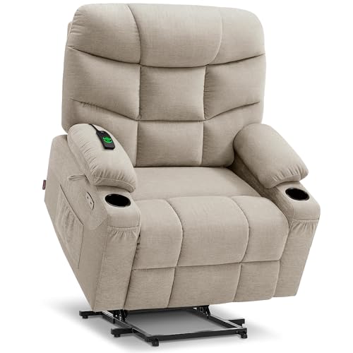 MCombo Power Lift Recliner Chair with Extended Footrest for Elderly People, Fabric 7287 (Navy Blue, Medium)