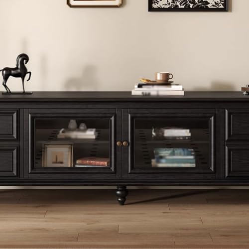 Television Stands American retro high-end black solid wood TV cabinet bedroom living room home light luxury high style floor-standing TV cabinet TV Stand(200X40X55CM)