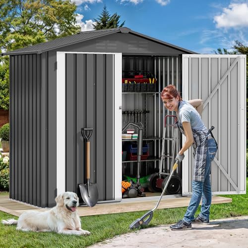 DWVO 10x8 FT Outdoor Storage Shed - Spacious Garden Tool Shed with Lockable Door - Durable Metal Yard Shed for Garden, Patio, and Backyard (Dark Gray)