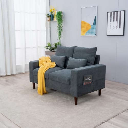 Panana Small Loveseat Sofa Upholstered Couch Modern Linen 2 Seater Love Seats for Living Room, Apartment, Small Space (Black Leather-like, 2 Seats)