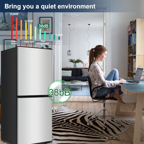 Small Refrigerator with Freezer, 4.1 Cu. Ft. Compact Mini Refrigerator with Freezer for Apartment, Dorm, Office, Family, Basement, Garage, Low Noise Defrost Storage