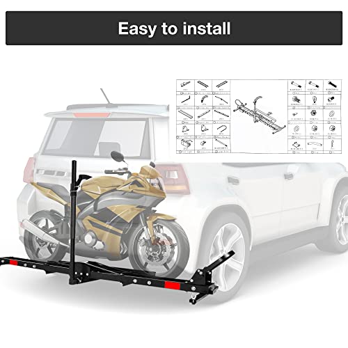 Motorcycle Carrier Hitch Mount 500 Lbs Dirt Bike Carrier Hauler Hitch Rack with Fixed Bracket and Lock Wheel Settings Removable Loading Ramp Anti-Tilt Locking Device