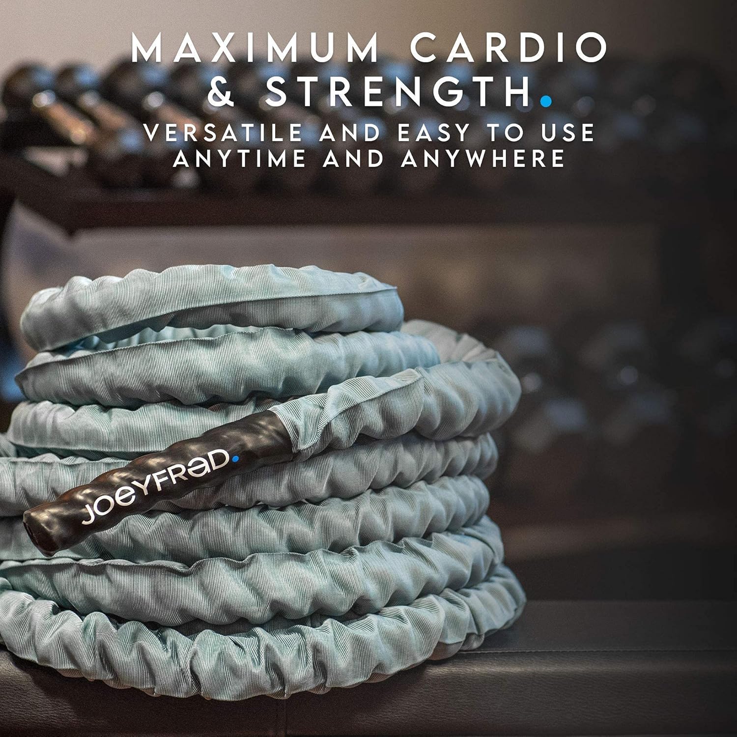 Joeyfrad Battle Rope Battle Ropes for Home Gym 1.5 Inch Heavy Weighted Rope 30ft Length 100% Dacron Strength Training Ropes Fitness for Home Gym, Cardio w/Wall Anchor 2 Anchor Straps, 1 Carabiner