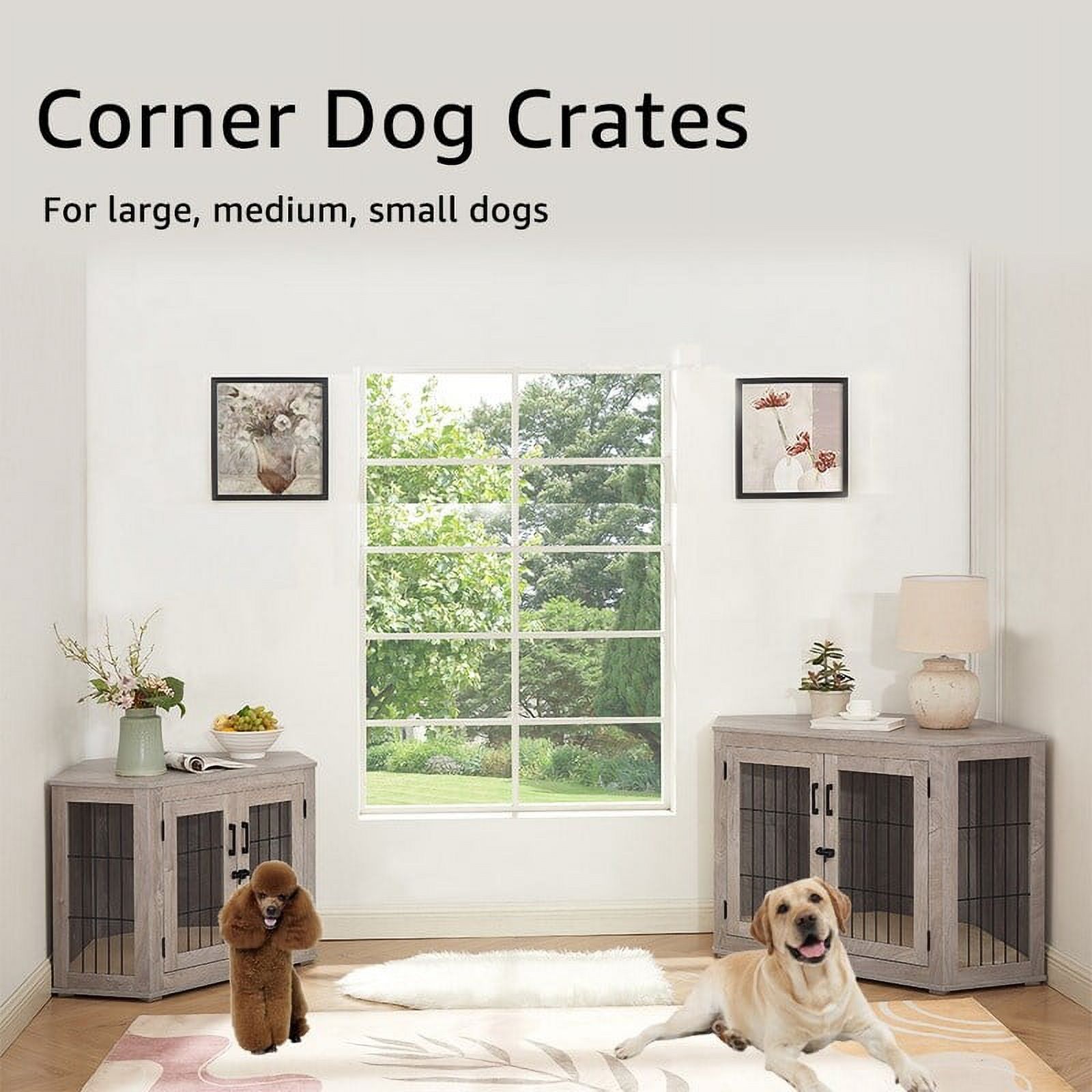 Corner Dog Crate Furniture, Wooden Dog Kennel End Table 26.77" H x 39.13" W x 25.59" D