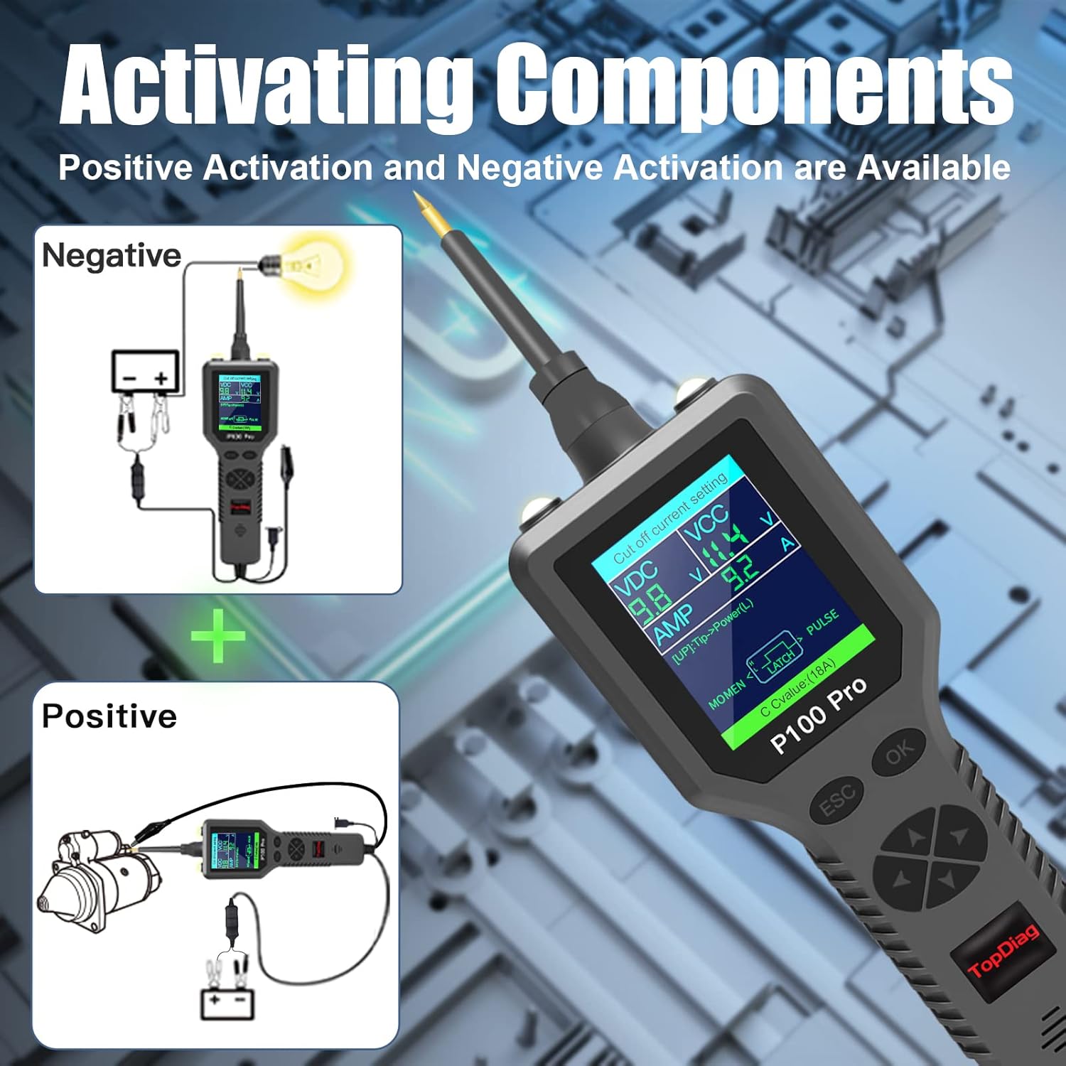 Power Circuit Probe Kit, Automotive Circuit Tester with Multimeter/Activating Component/Short Circuit Tester/Oscilloscope/0~5V Power with 20FT Cable Two LED Lights for 12V 24V Car Vehicle