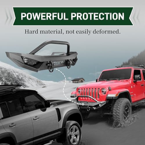 Compatible with Jeep Wrangler, Front Bumper W/LED Lights, 2 x D-Rings, Winch Plate,2018-2022 JL & JLU (2/4 Doors) Full Width