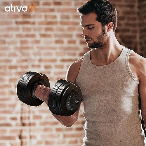 Ativafit 27.5/66/88LBS Pair Adjustable Dumbbell Set with Anti-slip Handle 12 In 1 Quick Dial Adjustment Weights With Safety Locking Button Space Saving Strength Training for Full Body Home Gym Workout