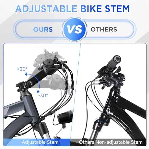Electric Bike for Adults, 26'' 1000W Peak Ebike, Up to 50 Miles 21.7MPH Electric Mountain Bike with 48V 374.4WH Removable Battery, Adjustable Stem, Fenders, Lockable Suspension Fork, 21-Speed