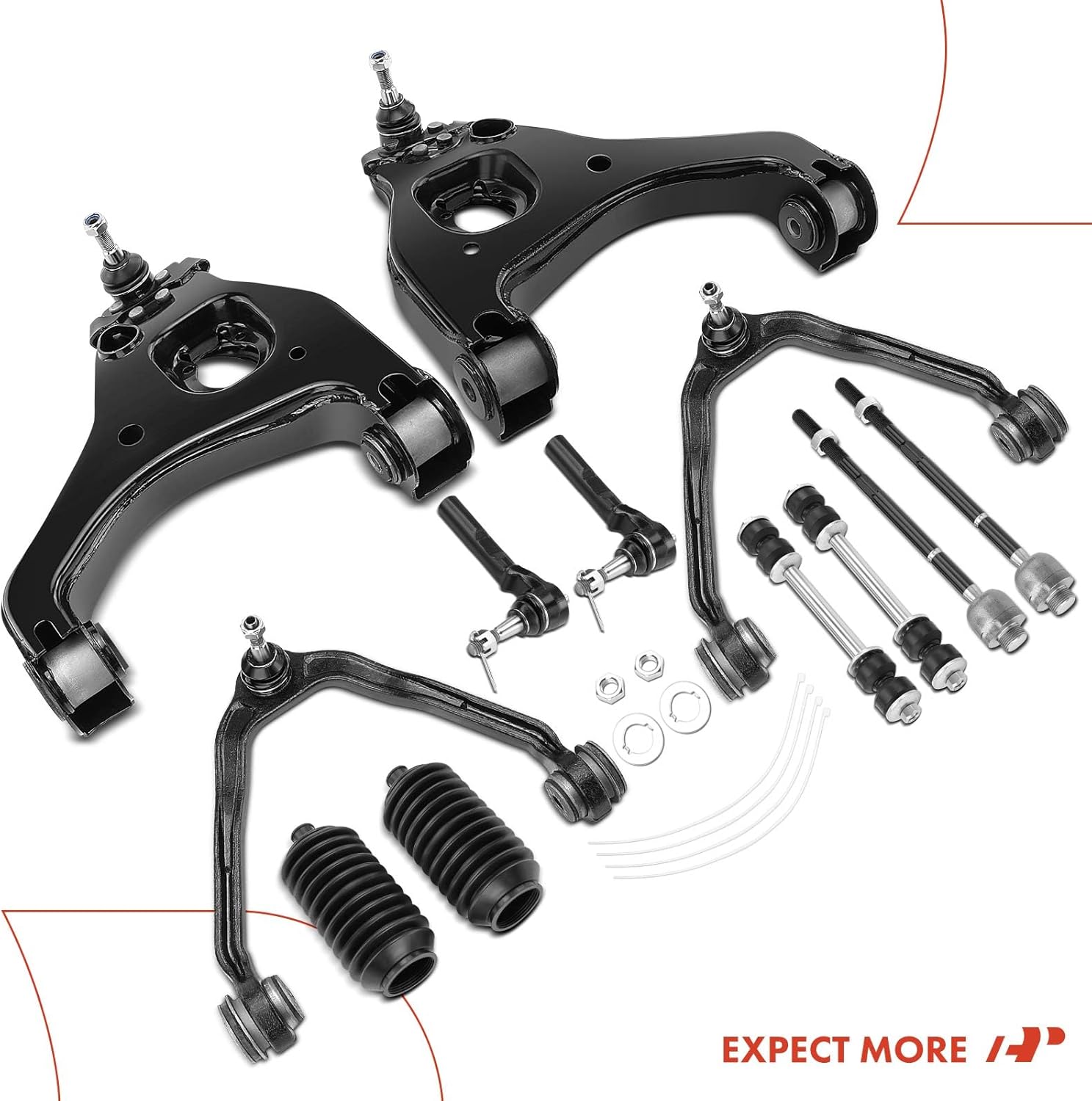 A-Premium 12Pc Front End RWD Suspension Kit, Upper Lower Control Arm, Sway Bar Link, Inner Outer Tie Rod End, Steering Rack Boot, Compatible with Chevy GMC - 1999-2006 - Silverado 1500, Sierra 1500
