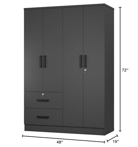 4 Doors Wardrobe 2 Drawers with Shelves 72" high (White)