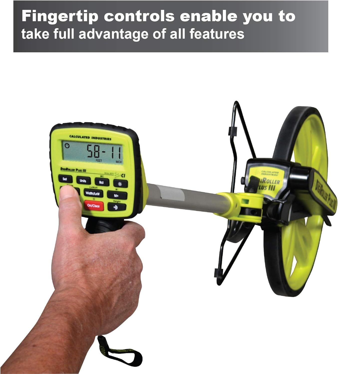 Calculated Industries #6575 DigiRoller Plus III 12.5 Inch Estimators Electronic Distance Measuring Wheel with Large Backlit Digital Display; Measure in Feet, Inches, Meters, Yards; FREE Carrying Pack