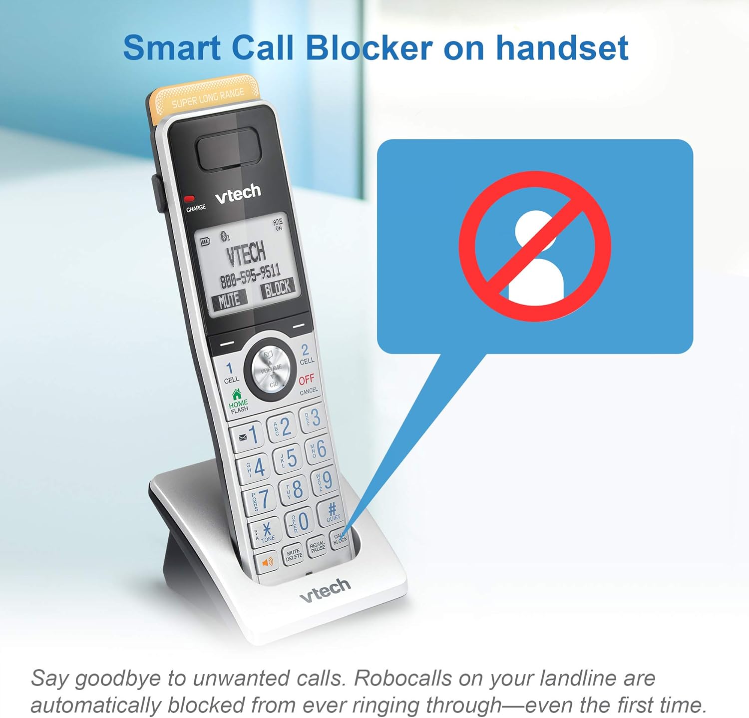 VTech IS8151-5 Super Long Range 5 Handset DECT 6.0 Cordless Phone for Home with Answering Machine, 2300 ft Range, Call Blocking, Bluetooth, Headset Jack, Power Backup, Intercom, Expandable to 12 HS