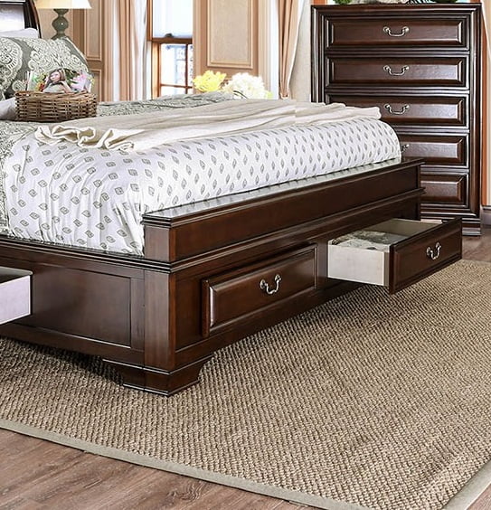 Elegance 3pc Bedroom Furniture Set Transitional Solid wood Queen Size Bed 2x Nightstands w USB Brown Cherry Storage Bed Drawers