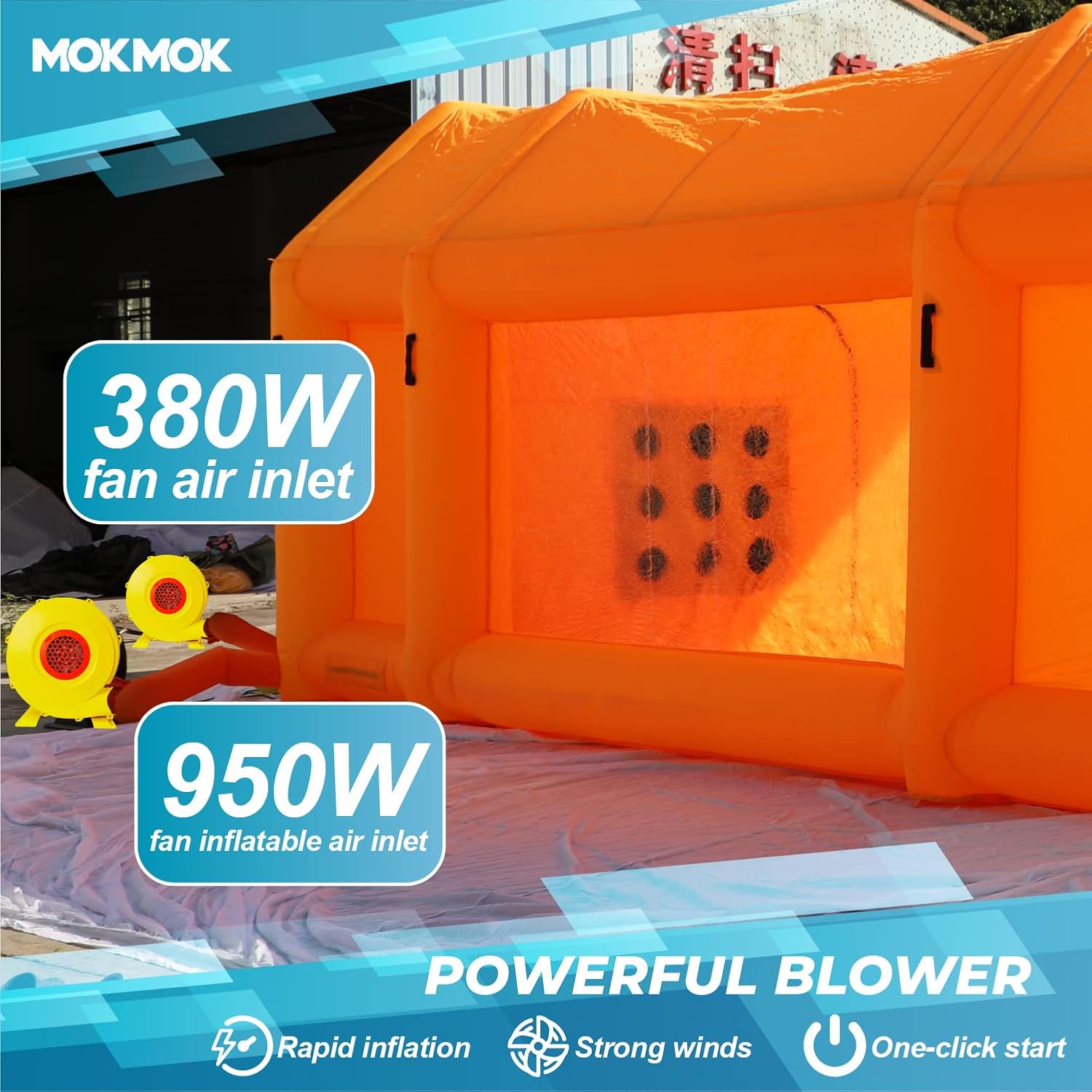 Mokmok Portable Inflatable Paint Booth,26x13x10 Ft Inflatable Spray Booth,Car Paint Tent with Air Filtration System and 2 Blowers,for Small Cars Or Other Small Items Paint.
