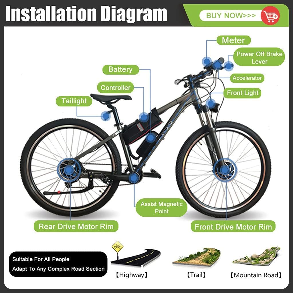 36V/48V - 250W/350W/500W Electric Bicycle Motor Kit, Front Wheel E-Bike Conversion Kit, Dual Mode Controller(32Km/H),48V/500W-26