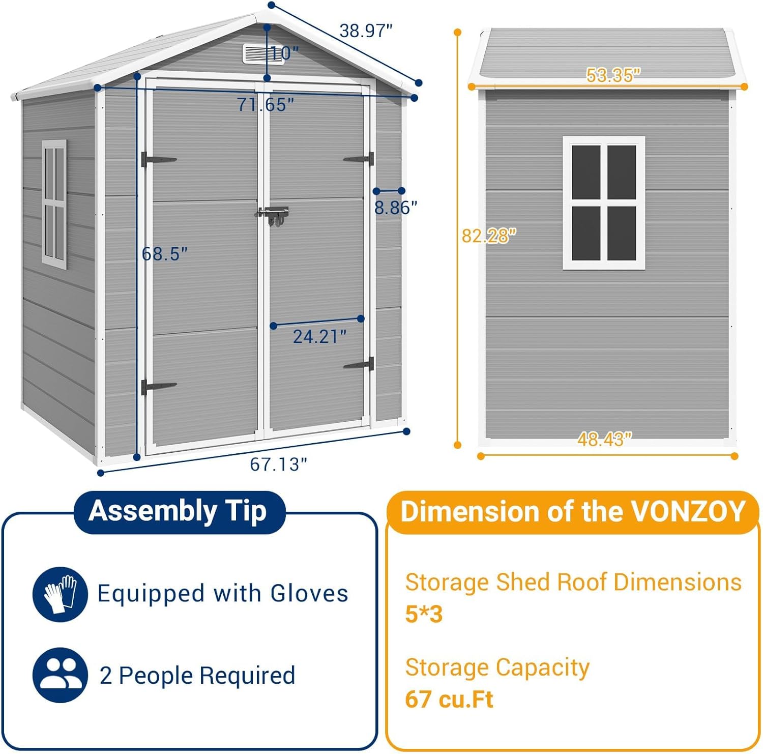 Outdoor Storage Shed, 6x4.5 FT Resin Shed with Floor and Lockable Door, Window & Vents, Tool Sheds & Outdoor Storage for Bike, Garbage Cans,Garden Accessories, Waterproof (Grey & White)