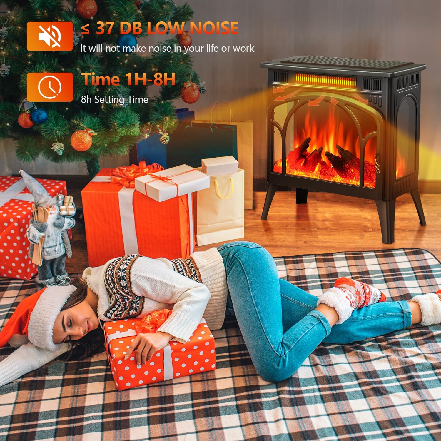 R.W.FLAME Electric Fireplace Heater 12 Flame Color, 25" Freestanding Fireplace Infrared Stove 1000W/1500W, 3D Realistic Flame Effects, Adjustable Brightness and Heating Mode, Overheating Safe Design