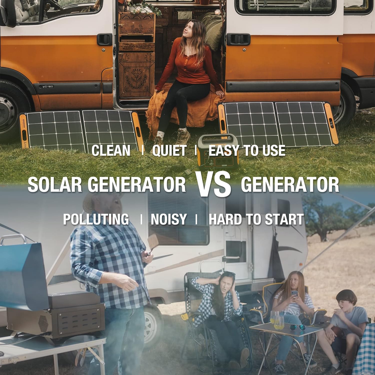 Jackery Solar Generator 1000, Explorer 1000 and 2X SolarSaga 100W with 3x110V/1000W AC Outlets, Solar Mobile Lithium Battery Pack for Outdoor RV/Van Camping, Emergency