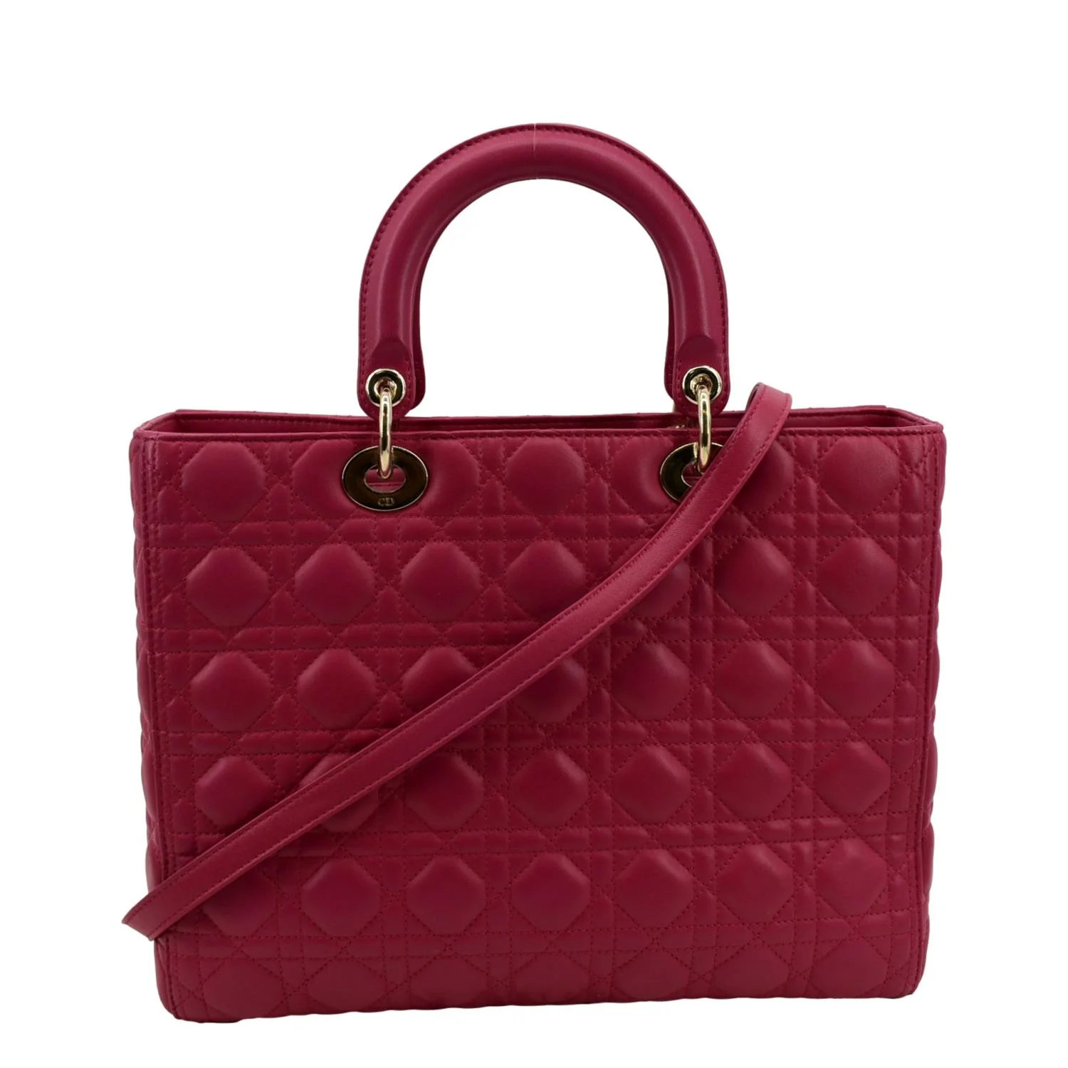 Pre-owned CHRISTIAN DIOR Large Lady Dior Cannage Lambskin Shoulder Bag Pink