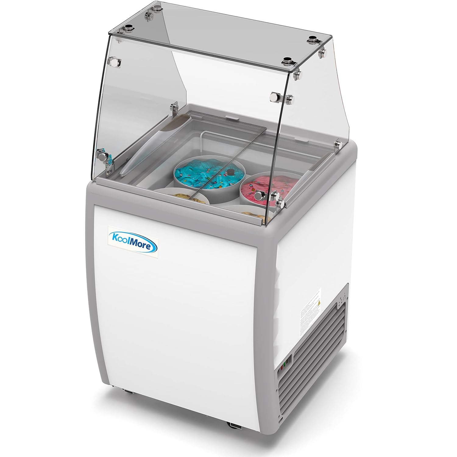 Koolmore 26 inch Commercial Ice Cream Dipping Cabinet Display Case with Sneeze Guard, 4 Large Displayed Tubs, Sliding Glass Door, [5.7 Cu. Ft.] (KM-26FG)