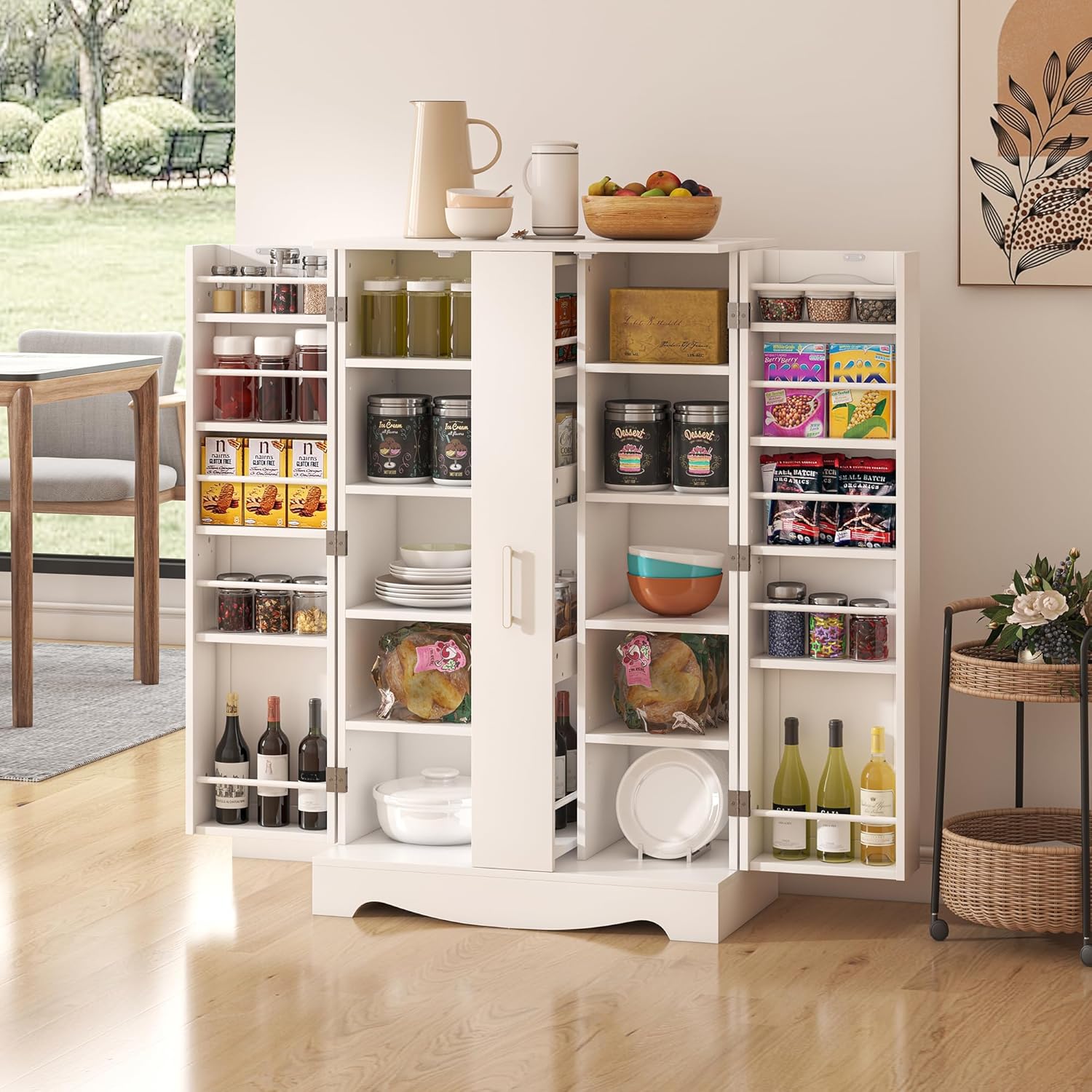47” Kitchen Pantry Cabinet with Drawer, Pantry Storage Cabinet with Adjustable Shelves, White Kitchen Pantry Storage Cabinet, Buffet Cupboards Sideboard for Home Office Use