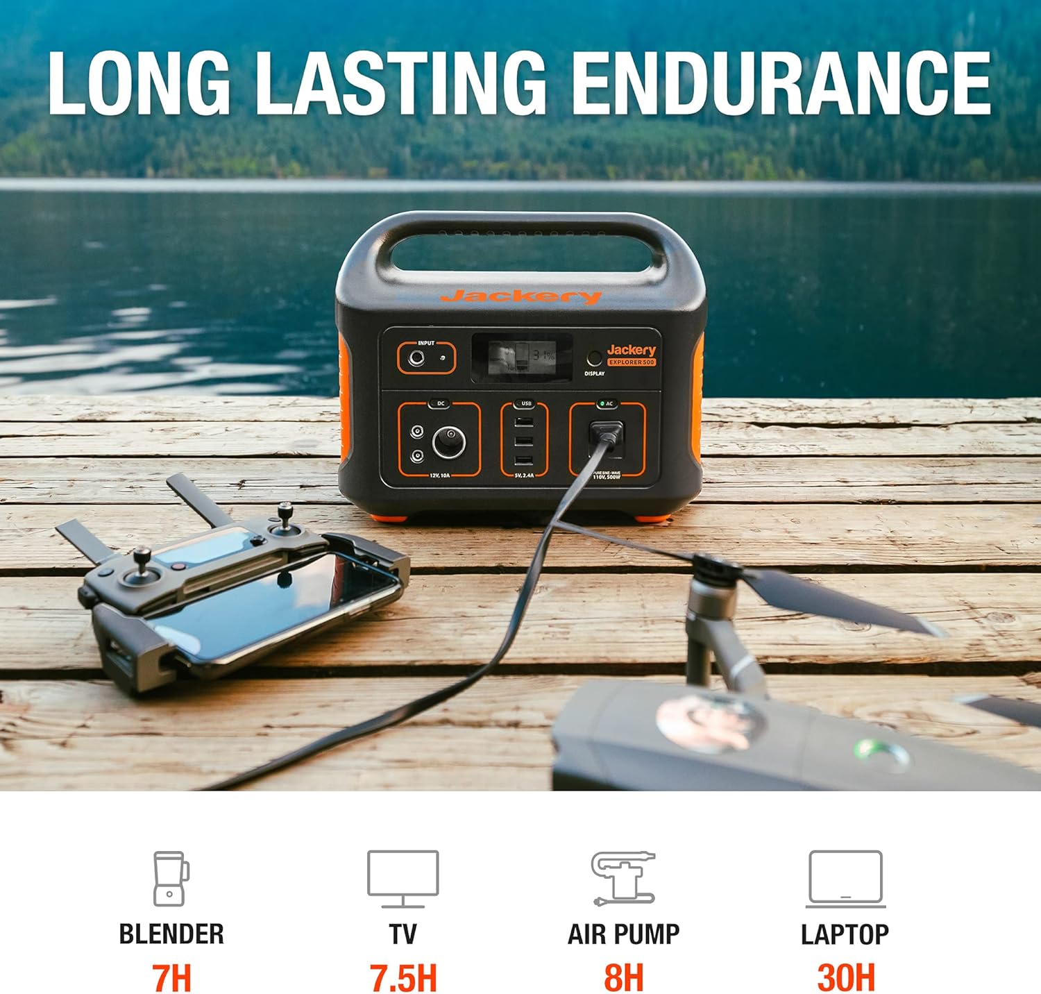 Jackery Solar Generator 500, 518Wh Outdoor Solar Generator Mobile Lithium Battery Pack with Solar Saga 100 for Road Trip Camping, Outdoor Adventure